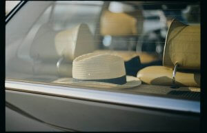hat on back shelf of car