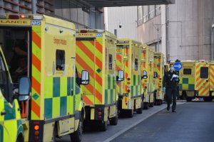 Ambulance vehicles at the Royal London Hospital