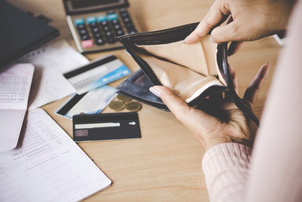 woman hand open empty purse